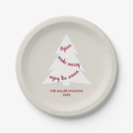 Elegantes Beige Burgundy Tree Name Weihnachtsgebäc Pappteller
