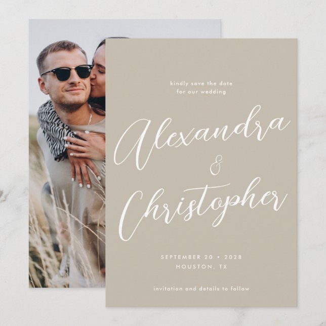 Elegantes Beige Cream Wedding Verlobung Foto Save The Date (Vorne/Hinten)