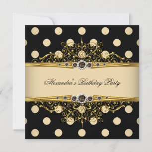 Elegantes Beige Creme Gold Schwarz Polka Geburtsta Einladung