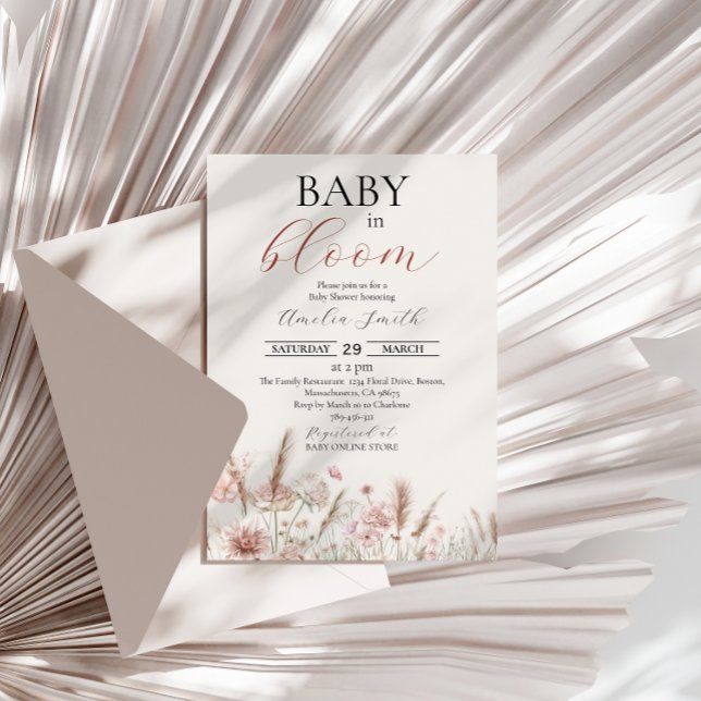 Elegantes Beige Floral Baby in Blütendusche Einladung (Von Creator hochgeladen)