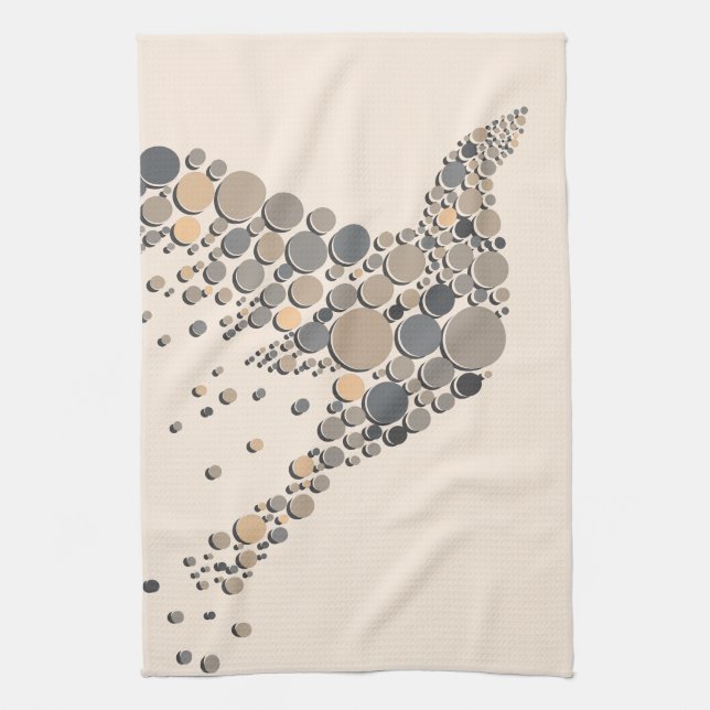 Elegantes Beige & Gray Artistic Bird Design Geschirrtuch (Vertikal)