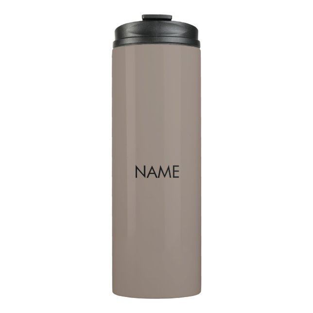 Elegantes Beige Greige individuelle Name Text Mono Thermosbecher (Vorderseite)