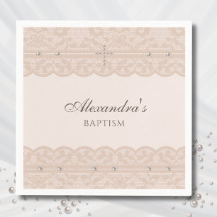 Elegantes Beige Kreuz Taufzeremonie Christliche Ta Serviette