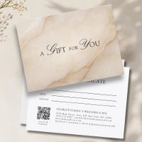 Elegantes Beige-Marmor-QR-Code-Geschenk-Zertifikat