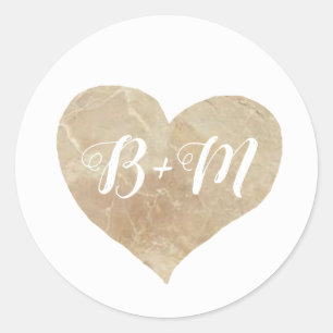 elegantes beige Marmorherz mit Monogramm Runder Aufkleber