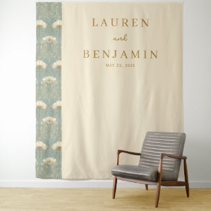 Elegantes Beige mit floralem Muster und Gold Wandteppich