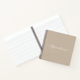 Elegantes Beige mit weißen Typografie-Bekenntnisse Notizbuch