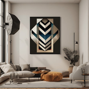 Elegantes Beige-Navy-Art-Deco-Geometrisches Chevro Poster