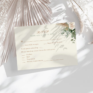 Elegantes Beige Pampasgras & Rose Hochzeit RSVP Karte