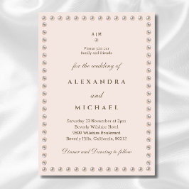 Elegantes Beige Pink Monogram Pearl Wedding in Einladung