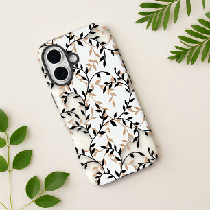 Elegantes Beige Schwarzes Botanisches Weinmuster iPhone 16 Hülle
