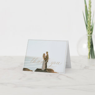 Elegantes Beige Script Wedding Foto Dankeskarte