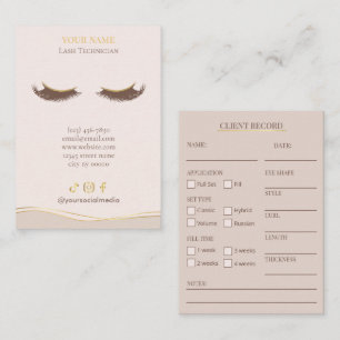 Elegantes Beige- und Gold-Wimpern-Kundenaufzeichnu Visitenkarte