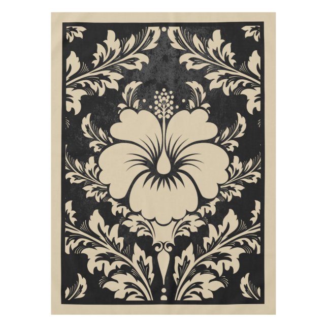 Elegantes, beige und schwarz-Damast-Tischdecken Tischdecke (Vorderseite)