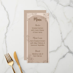 Elegantes beiges Blumenhochzeitsmenü Menükarte