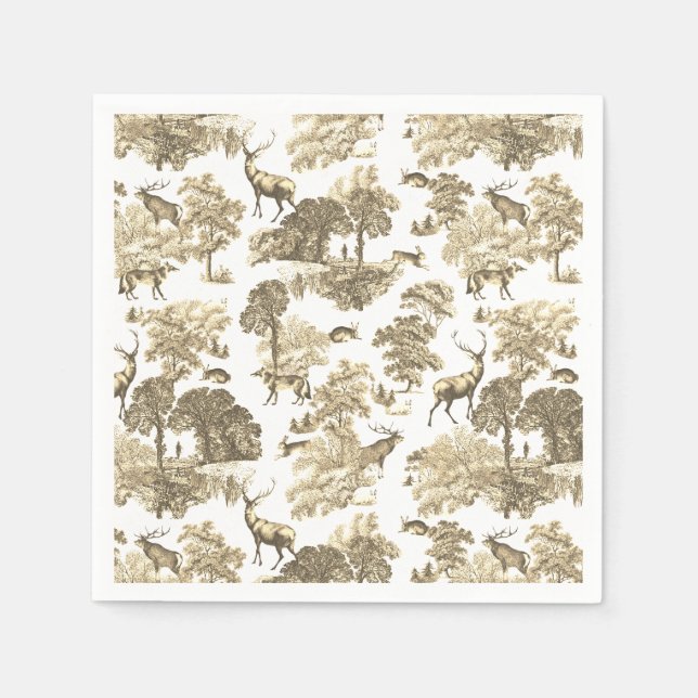 Elegantes, beiges französisches Toile Deer Pattern Serviette (Vorderseite)
