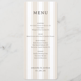 Elegantes Beiges Hochzeitsmenü Menükarte
