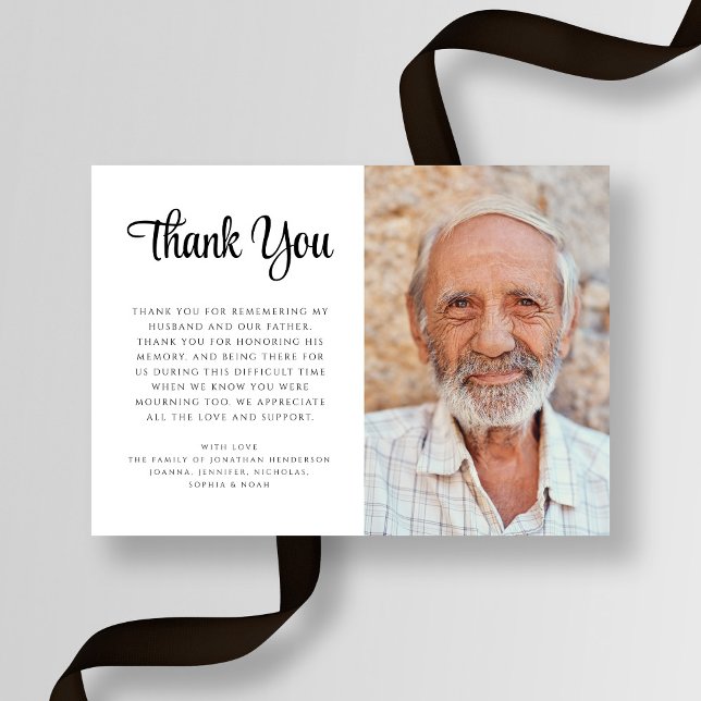 Elegantes Beileid Script Foto Beerdigung Dankeskarte (Elegant Sympathy Script Photo Funeral Thank You Card)
