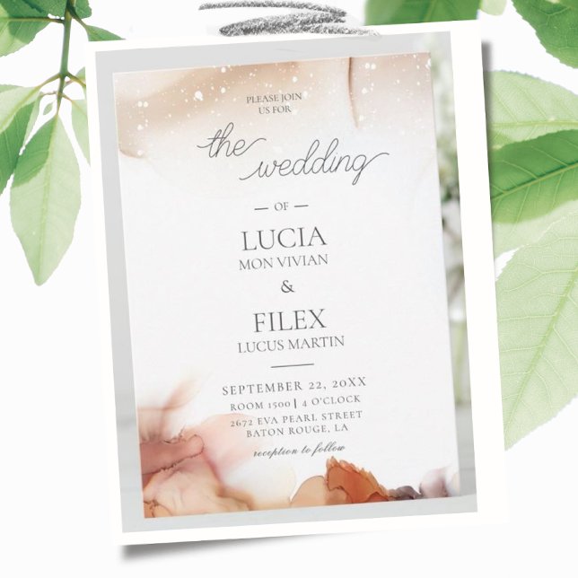 Elegantes Beispiel Orange Aquarellfarben Hochzeit Einladung (Von Creator hochgeladen)