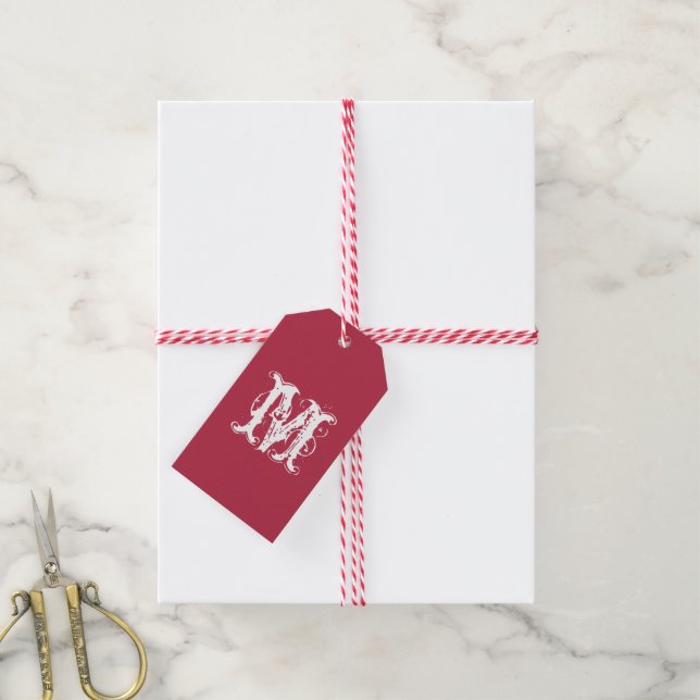 Elegantes, benutzerdefiniertes Monogramm, rot und  Geschenkanhänger (Mit Garn)