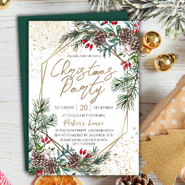 Elegantes Berry Pine Geometric Gold Weihnachtsfest Einladung