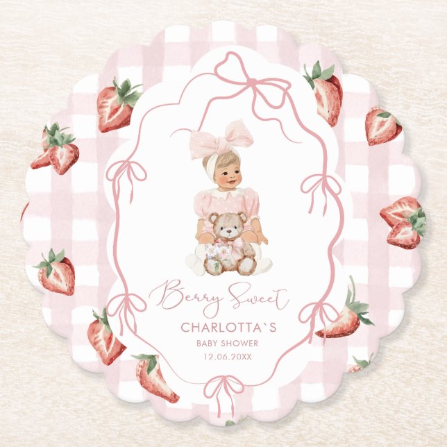 Elegantes Berry Sweet Girl Erdbeere bi Untersetzer (Vorderseite)
