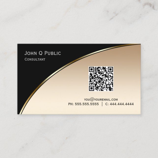 Elegantes Berufliches, modernes Black Gold QR Visitenkarte (Vorderseite)