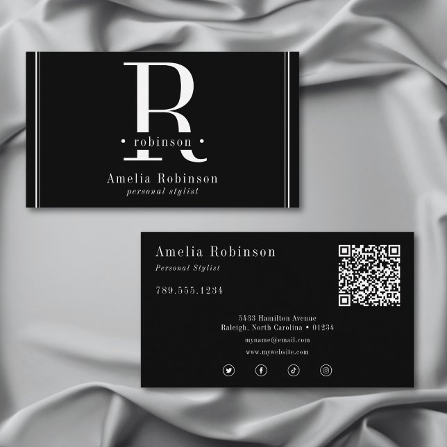 Elegantes Berufliches Monogramm Schwarz & Weiß Visitenkarte (Elegant Professional Monogram Black & White Business Card)