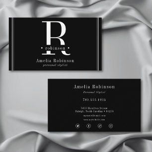 Elegantes Berufliches Monogramm Schwarz & Weiß Visitenkarte