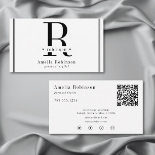 Elegantes Berufliches Monogramm Schwarz & Weiß Visitenkarte