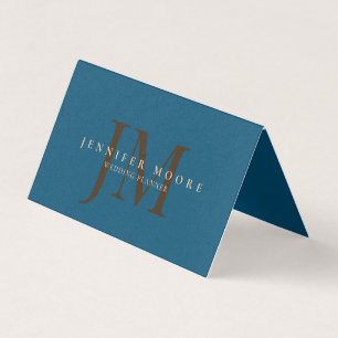 Elegantes Berufliches Schlicht-Blue-Gold-Monogramm Visitenkarten
