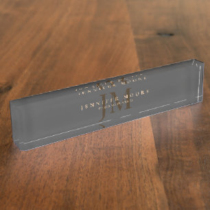 Elegantes Berufliches Schlicht Gray Gold Namensplakette