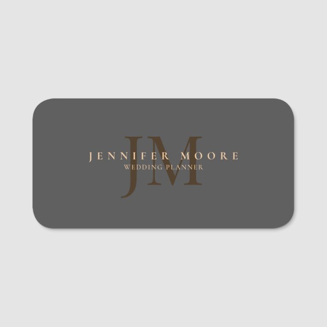 Elegantes Berufliches Schlicht Gray Gold Namensschild (Vorderseite)