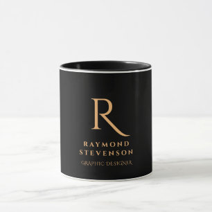 Elegantes Berufliches Schwarzes Gold Mit Monogramm Tasse