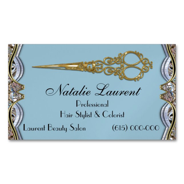Elegantes berufliches Scissor Chic-Blatt-Blau Magnetische Visitenkarte (Vorderseite)