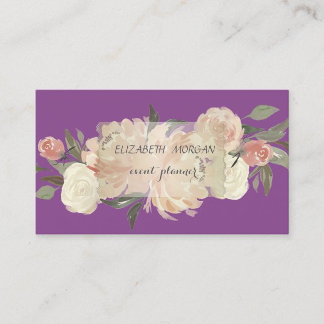 Elegantes Berufliches Vintages Violett, Blume Visitenkarte (Vorderseite)