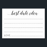 Elegantes Best Date Tischnummer<br><div class="desc">Diese eleganten Best Date Idea-Karten sind der ideale Weg, um den Neuvermählten eine Date-Nacht-Idee zu bieten. Dieses Design kombiniert moderne kalligraphische Schrift- und Blockstipps mit Schriftart. Teil der Sammlung Alejandra.</div>