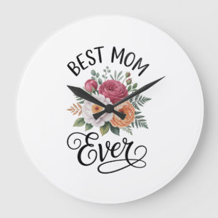 Elegantes Best-Mom-Ever-Blumenstrauß-Aquarell Kuns Große Wanduhr