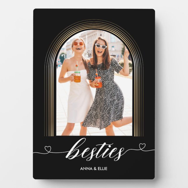 Elegantes Besties Foto Modern Gold Frame beibehalt Fotoplatte (Vorderseite)