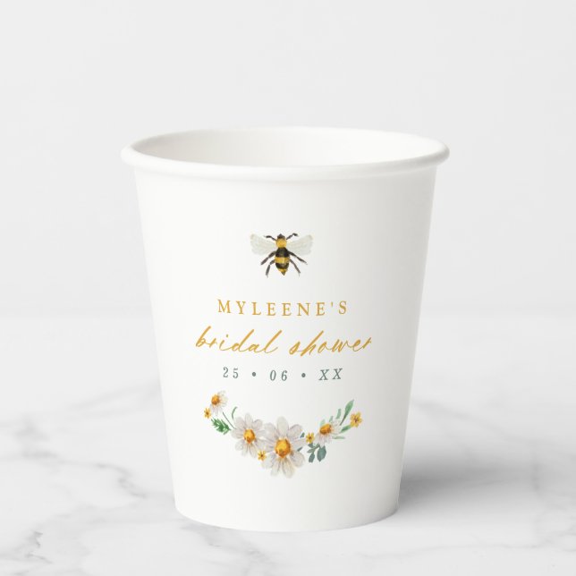 Elegantes Bienen- und Daisies-Brautparty Pappbecher (Vorderseite)