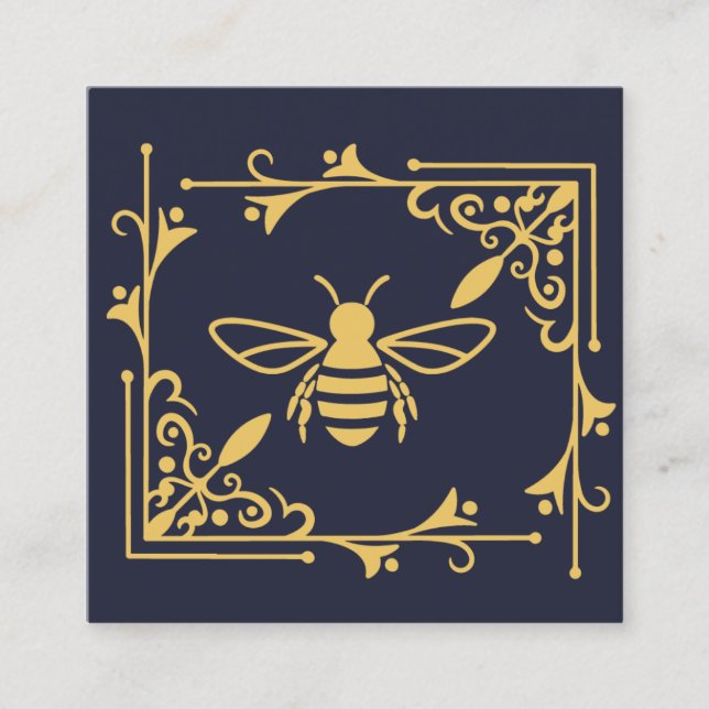 Elegantes Bienenlogo Bienenzucht Navy Blue Quadratische Visitenkarte (Vorderseite)