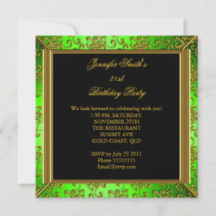Elegantes Birthday Party Lime Green Black Gold Einladung