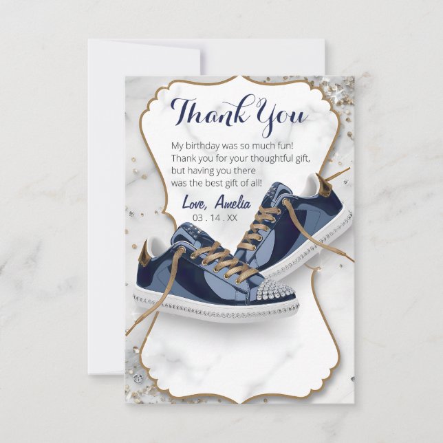 Elegantes Birthday Sneaker Ball Party anpassen Dankeskarte (Vorderseite)
