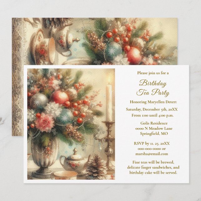 Elegantes Birthday Tea Party Einladung (Vorne/Hinten)