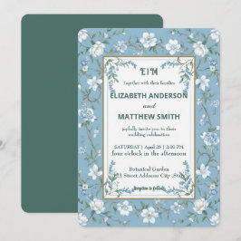 Elegantes Biue & White Overlay Foto Blume Hochzeit Einladung