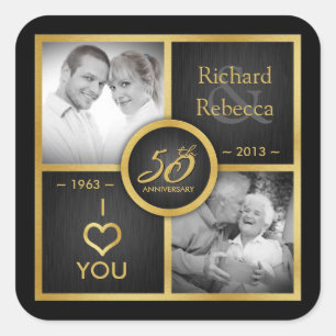Elegantes Black and Gold 50. Hochzeitstag Quadratischer Aufkleber