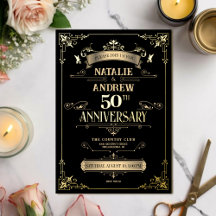Elegantes Black and Gold 50 Jahre Ehejubiläum
