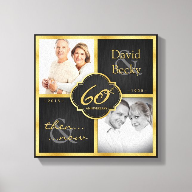 Elegantes Black and Gold 60. Hochzeitstag Leinwanddruck (Vorderseite)