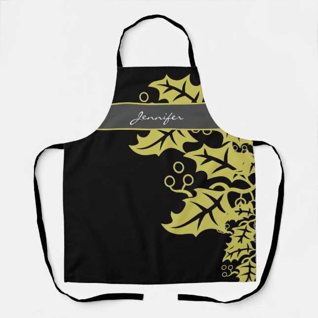 Elegantes Black and Gold Blätter Personalisiert Schürze (Vorderseite)