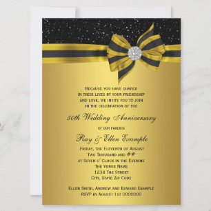 Elegantes Black and Gold Bow 50-jähriges Party Einladung